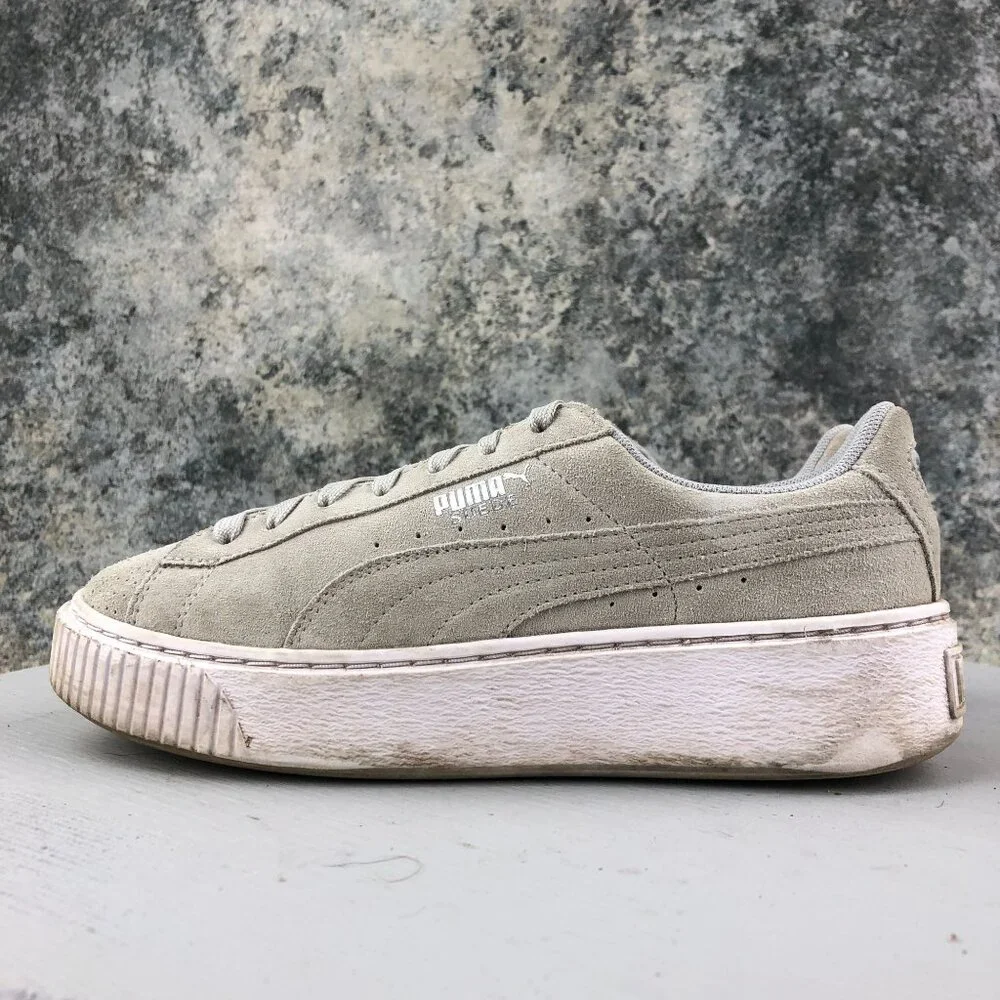 Puma Women's Size 7 Trace Grey Suede Low Top Platform Casual Sneakers 365691-01